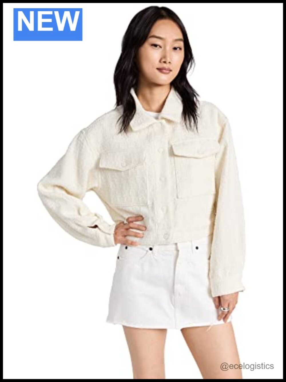 Tweed Cropped Jacket with Snap Front Closure for Women